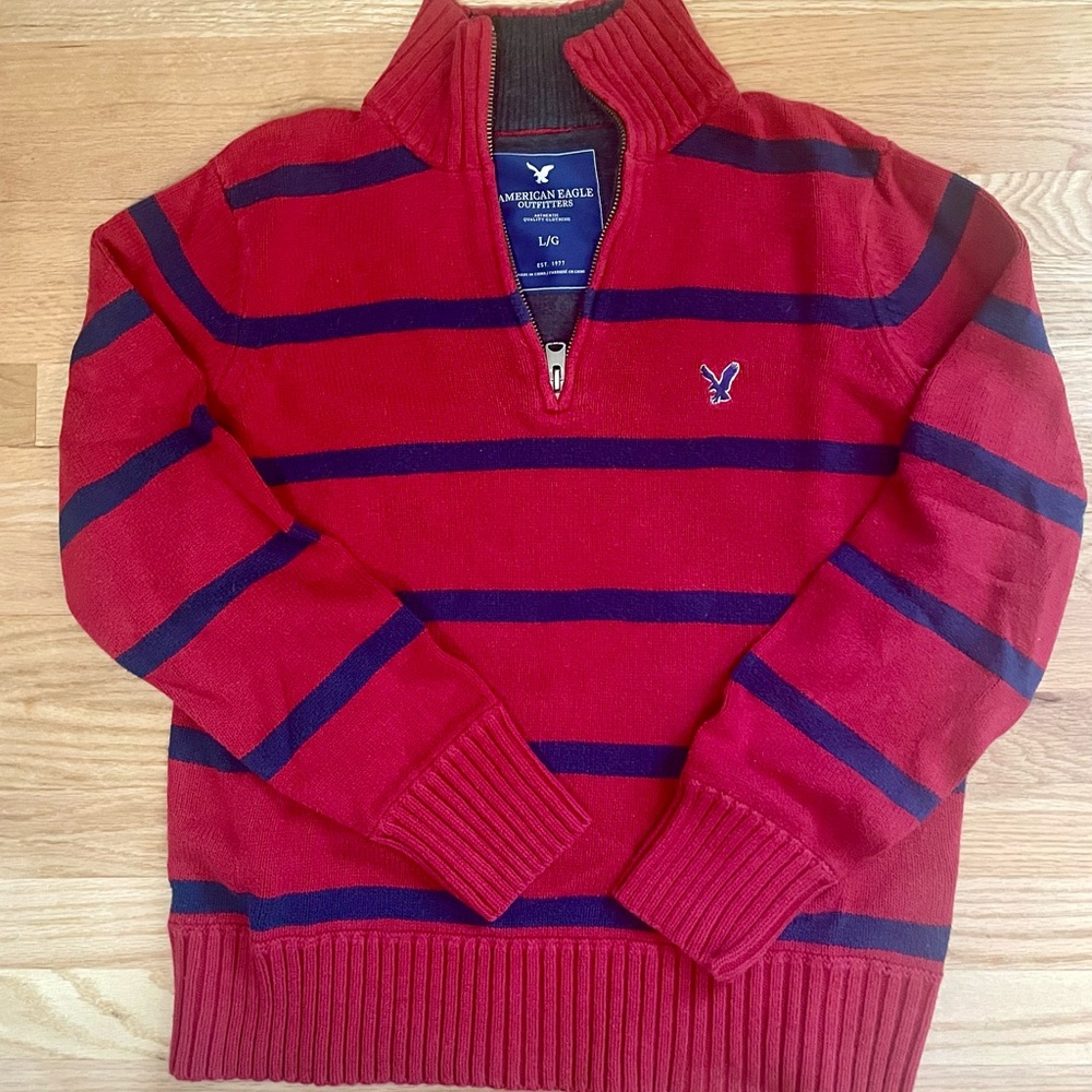 Men’s American Eagle Outfitters Large VTG 2000’s Red & Navy Quarter Zip Sweater